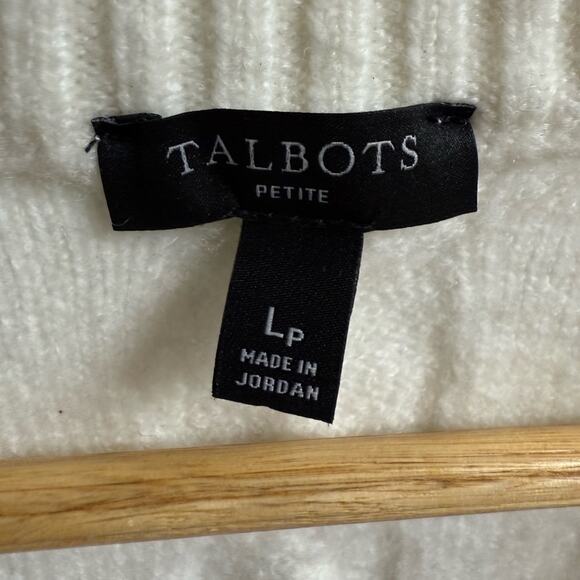 Talbots Ivory/Cream Cable Knit Cardigan Sweater Soft Wool Blend Large Petite - Picture 2 of 5